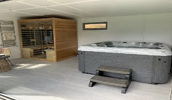 man cave hot tub garage