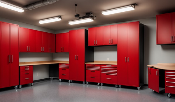 red garage cabinets