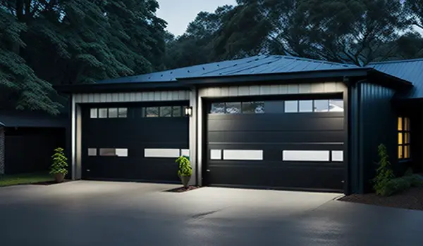 black bi fold garage doors with windows