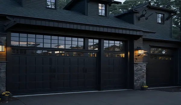 black garage doors with windows