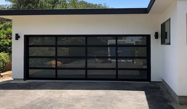 black glass garage doors with windows