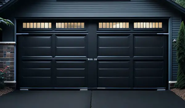 black insulated garage doors with windows
