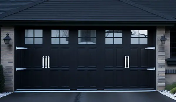 black sectional garage doors with windows