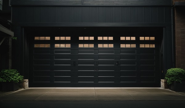 black steel garage doors with windows