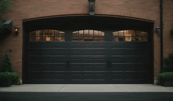 carriage house style black garage doors with windows