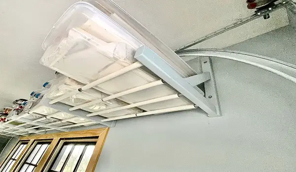 hanging and suspended garage ceiling storage system