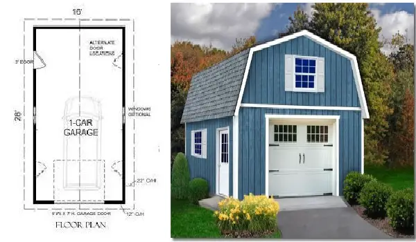 16x28 one car garage dimensions