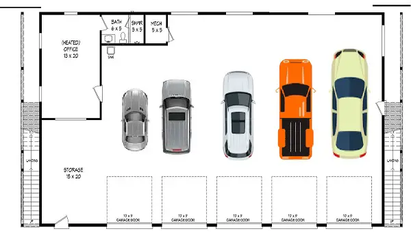 Dimensions for a 5 Car Garage