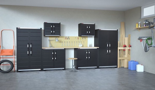 modular black garage gabinets