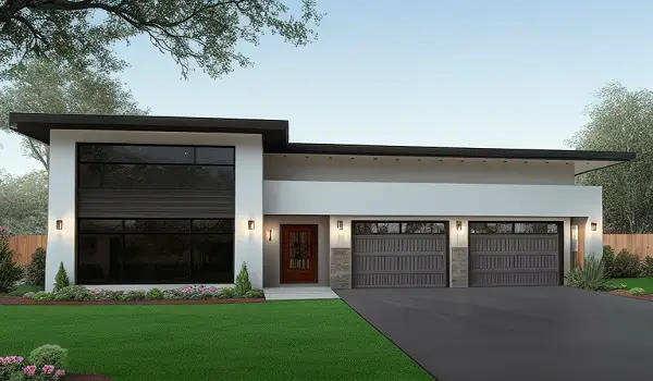 ranch style house with garage addition