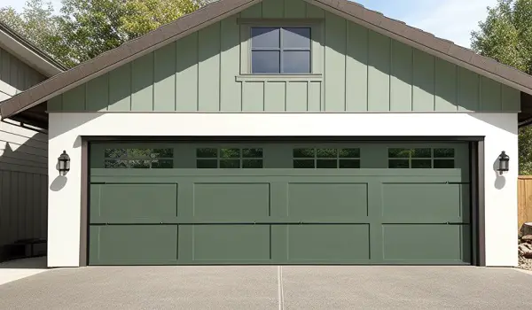 Sage green garage doors exterior