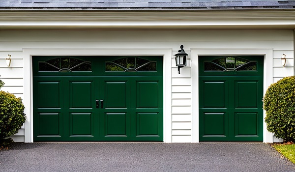 dark green garage door for white house