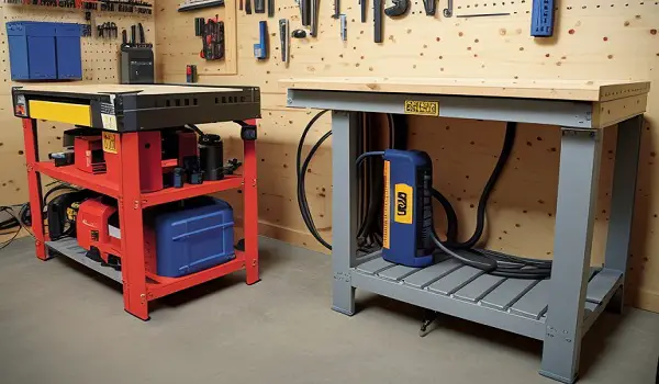 garage workbench with a built in air