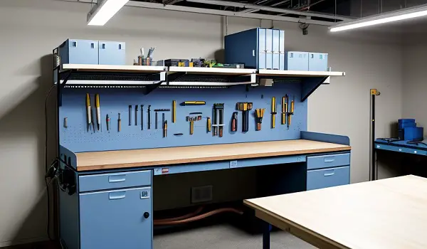 garage workbench with a dust collection