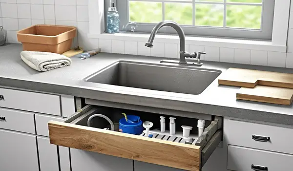 garage workbench with a sink