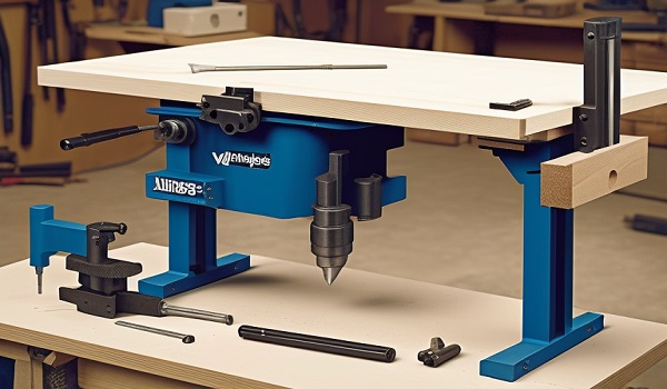 garage workbench with a vise