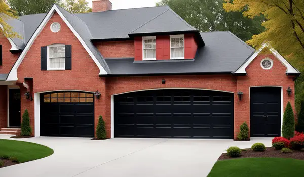 black garage door on red brick house
