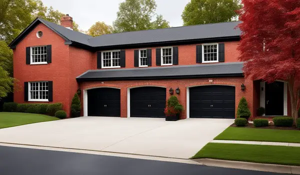 red brick house with farmhouse garage door